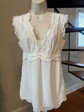 Max Studio White Lace-Trim top.